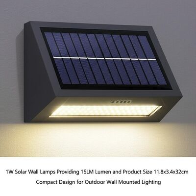 좋은 가격 1W 태양광 벽 램프 15LM 뤼멘 및 제품 크기 11.8x3.4x32cm 외부 벽에 장착 된 조명을위한 컴팩트 디자인 온라인으로